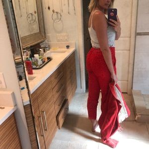 Red lace Jcrew crop pants